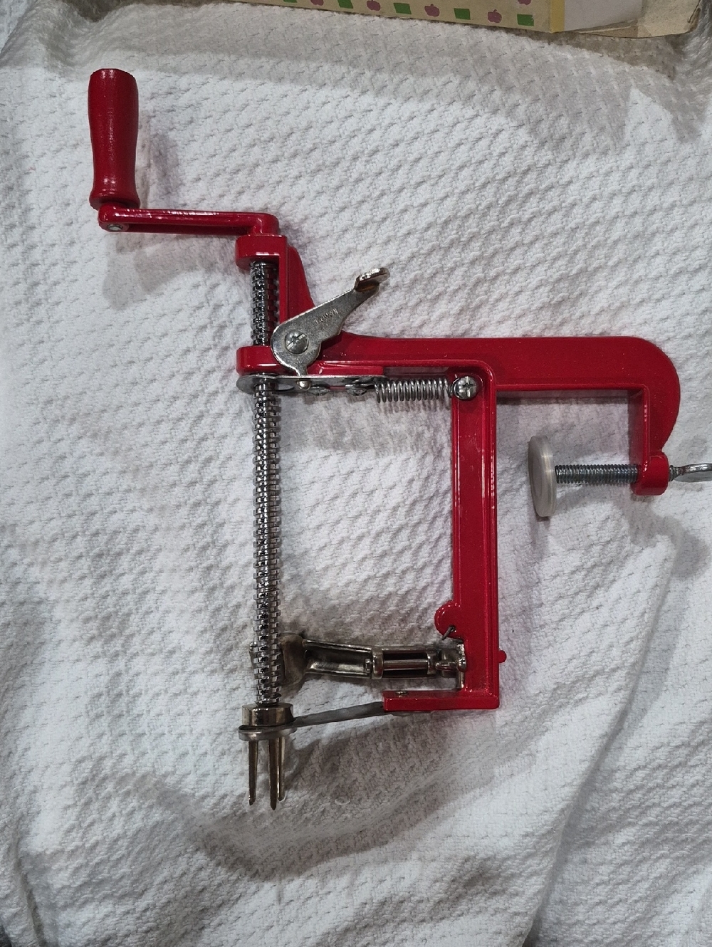 Vintage Cast Aluminum Red Handheld Apple Peeler, Corer & Slicer Cottagecore